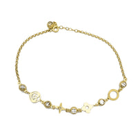 Zirconia Charms Rolo Link Anklet (14K)
