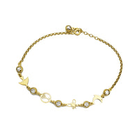 Zirconia Charms Rolo Link Anklet (14K)