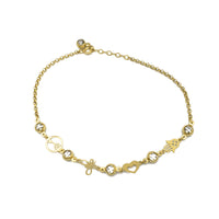 Zirconia Charms Rolo Link Anklet (14K)