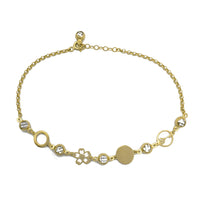 Zirconia Charms Rolo Link Anklet (14K)