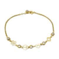 Zirconia Charms Rolo Link Anklet (14K)