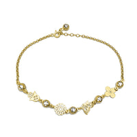 Zirconia Charms Rolo Link Anklet (14K)