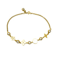Zirconia Charms Rolo Link Anklet (14K)