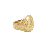 Zirconia Dragon Textured Signet Ring (14K)