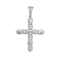 Zirconia Puffy Mariner-Link Cross Pendant (Silver)