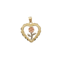Heart Shape Framed Long Stem Rose Pendant (14K)