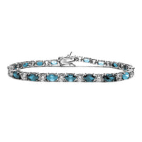 Zirconia White/Cyan Round & Oval Tennis Bracelet (Silver)