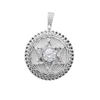 Zirconia Cuban Framed Star of David Medallion Pendant (Silver)