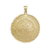 Convex Diamond-cut Aztec Sun Calendar Pendant (14K)