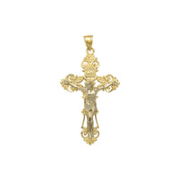 Diamond-Cut Fleur de Lis Crucifix Jesus Pendant (14K)