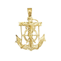 Solid Diamond-cuts Roped Crucifix Anchor Pendant (14K)