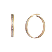 Tricolor Sand-Finish Patterns Hoop Earrings (14K)