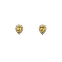 Zirconia Halo Teardrop Shape Stud Earrings (14K)