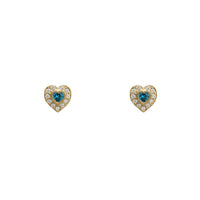 Zirconia Heart Bezel Stud Earrings (14K)