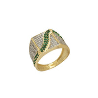 Iced-Out Green Crest Signet Ring (14K)
