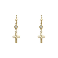 Zirconia Faceted Cross Hanging Earrings (14K)