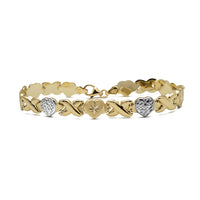Diamond-Cut & Sandblast "X" & Heart Fancy Bracelet (14K).