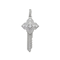 Iced-Out Crystal Lattice Key Pendant (Silver)