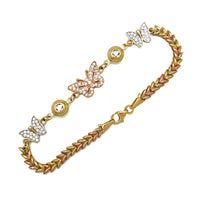 Tricolor Leaf-Link Butterfly Bracelet (14K).