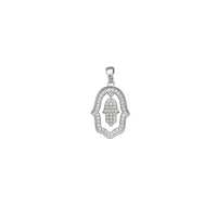 Zirconia Halo Dangling Hamsa Hand Pendant (Silver)
