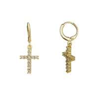 Zirconia Cross Huggie Dangling Earrings (Silver)