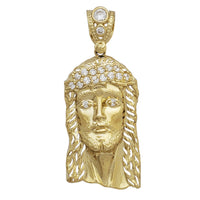 Zirconia Open-Back Jesus Head Cut-Out Pendant (14K)
