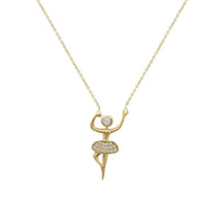Stoneset Tutu Dancing Ballerina Charm Necklace (14K)