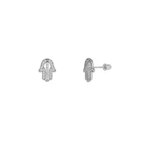 Hamsa Hand Gemstone Stud Earrings (14K)