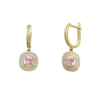 Cushion-Cut Halo Color Gemstone Dangle Earrings (14K)