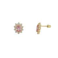 Oval Halo Color Gemstone Stud Earrings (14K)