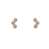 Stone-Color Pave Three-Round Stud Earrings (14K)