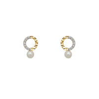 Pearl Faceted Round Hoop Stud Earrings (14K)