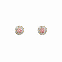 Zirconia Round Halo Stud Earrings (14K)