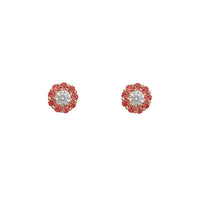 Zirconia Round Halo Stud Earrings (14K)