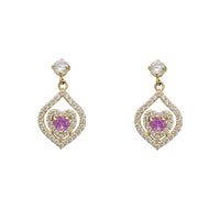 Zirconia Halo Heart Dangling Stud Earrings (14K)