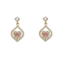 Zirconia Halo Heart Dangling Stud Earrings (14K)