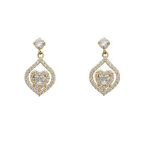 Zirconia Halo Heart Dangling Stud Earrings (14K)
