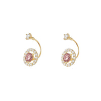 Zirconia Round Halo Telephone CZ Stud Earrings (14K)