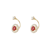 Zirconia Round Halo Telephone CZ Stud Earrings (14K)