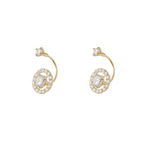 Zirconia Round Halo Telephone CZ Stud Earrings (14K)