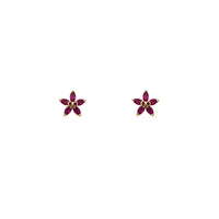 Zirconia Flower Ribbon Stud Earrings (14K)