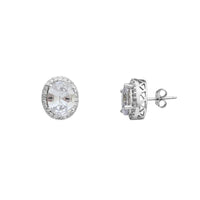 Zirconia Oval Halo Stud Earrings (Silver)
