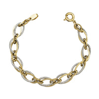 Two-Tone Zirconia Interlocking Oval Hoops Link Fancy Bracelet (14K)