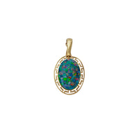 Outlined Greek Frame Oval Opal Pendant (14K)