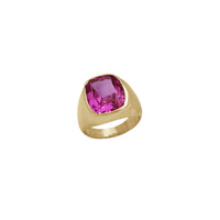 Zirconia Fuchsia Pink Bezel Signet Ring (14K)