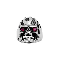 Antique Finish Flaming Skull Ring (Silver)
