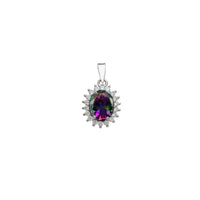 Zirconia Oval Halo Gemstone-Color Pendant (Silver)