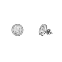 Zirconia Praying Hands Round Stud Earrings (Silver)