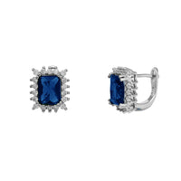 Zirconia Rectangle Halo Huggie Earrings (Silver)