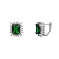 Zirconia Rectangle Halo Huggie Earrings (Silver)